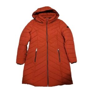 Dkny Women's Puffer Jacket Long Red Medium